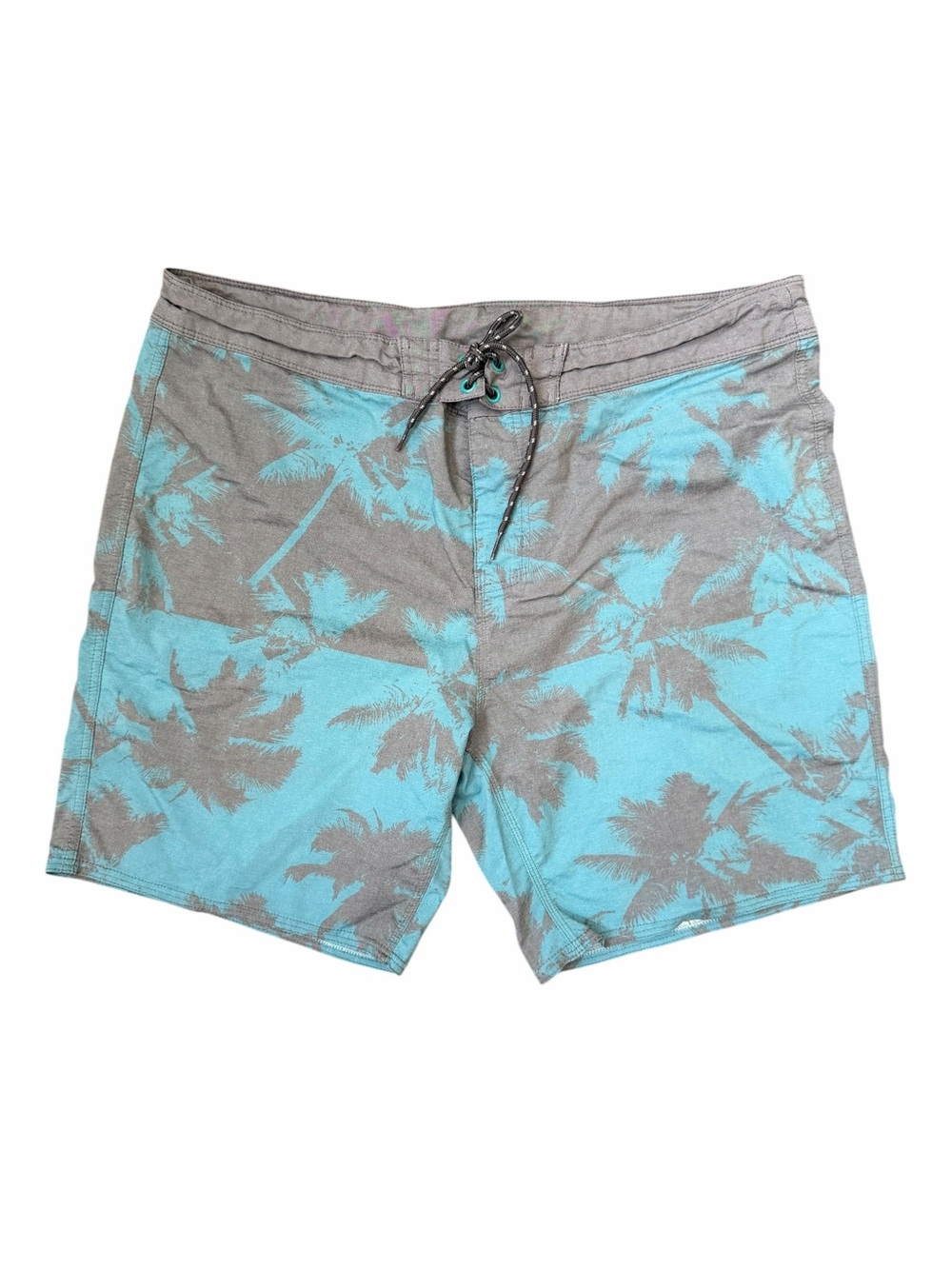 Burnside Men's 38 Aqua & Gray Palm-Print Swim Trunks